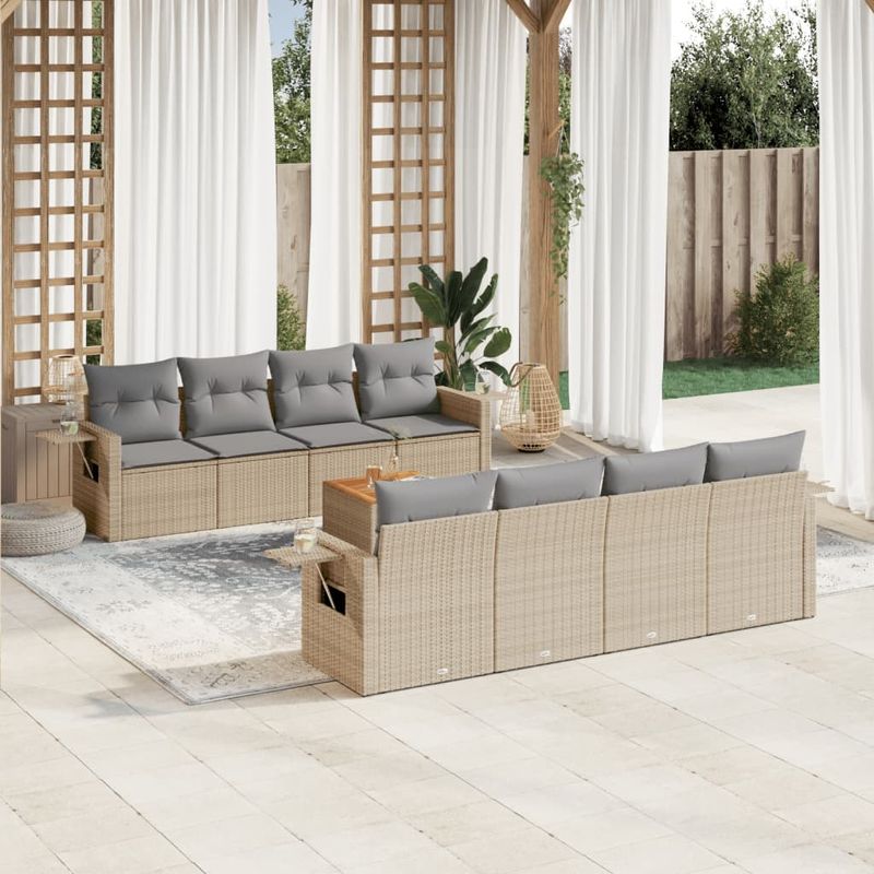 Casa si Gradina - Gradina si terasa - Mobilier exterior - Seturi mobila gradina - Set canapele de gradina, 9 piese, cu perne, bej, poliratan - Infinity.ro