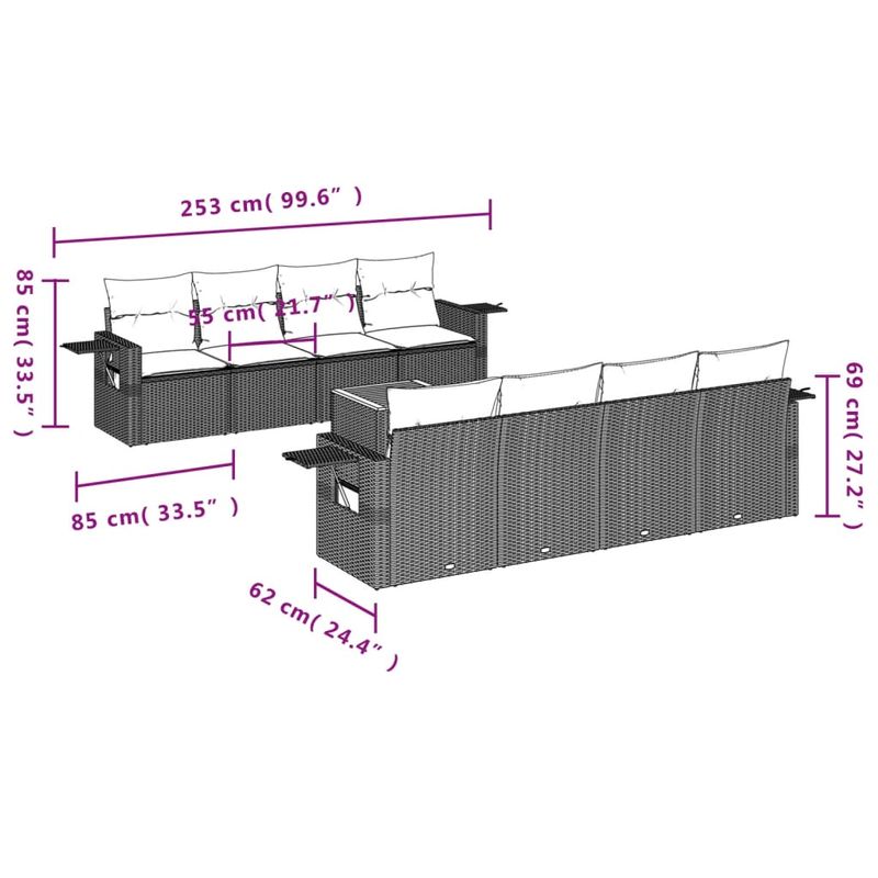 Casa si Gradina - Gradina si terasa - Mobilier exterior - Seturi mobila gradina - Set canapele de gradina, 9 piese, cu perne, bej, poliratan - Infinity.ro