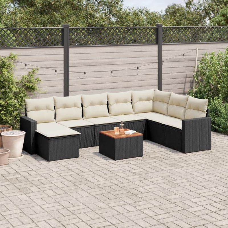 Casa si Gradina - Gradina si terasa - Mobilier exterior - Canapele si fotolii gradina - Set mobilier de gradina cu perne, 9 piese, negru, poliratan - Infinity.ro