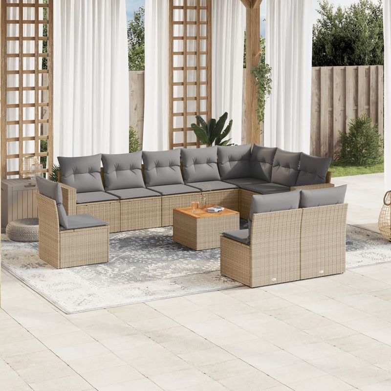 Casa si Gradina - Gradina si terasa - Mobilier exterior - Seturi mobila gradina - Set canapele de gradina cu perne, 11 piese, bej, poliratan - Infinity.ro