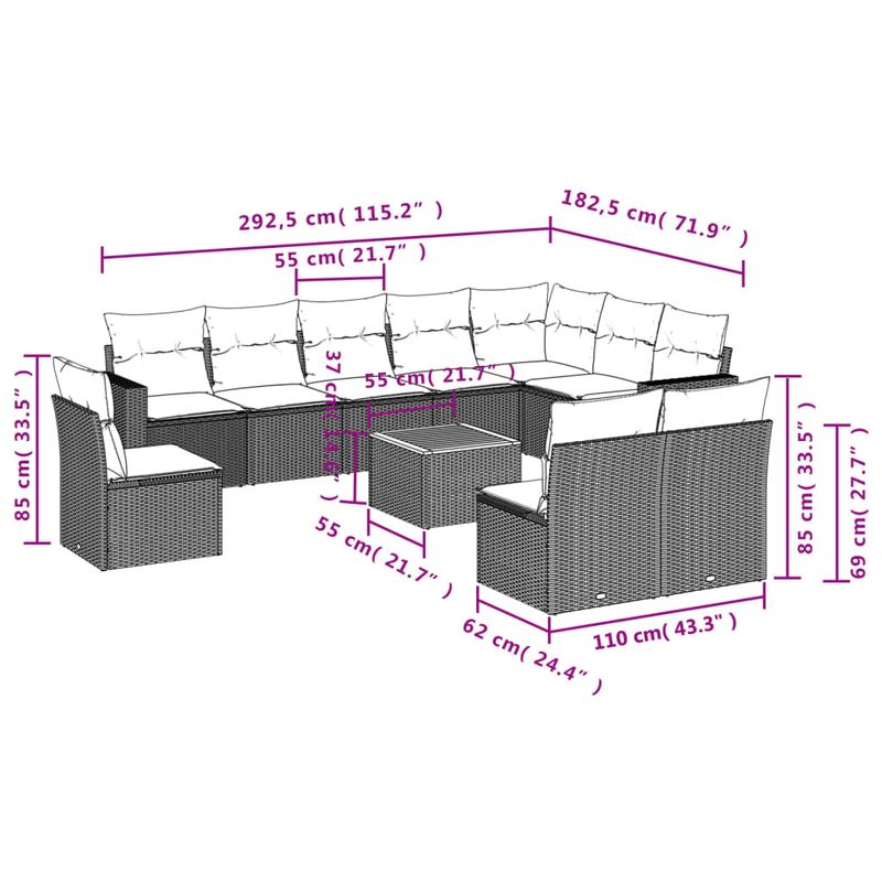 Casa si Gradina - Gradina si terasa - Mobilier exterior - Seturi mobila gradina - Set canapele de gradina cu perne, 11 piese, bej, poliratan - Infinity.ro
