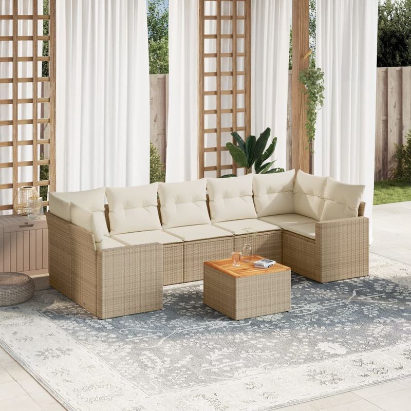 Casa si Gradina - Gradina si terasa - Mobilier exterior - Seturi mobila gradina - Set canapele de gradina, 8 piese, cu perne, bej, poliratan - Infinity.ro