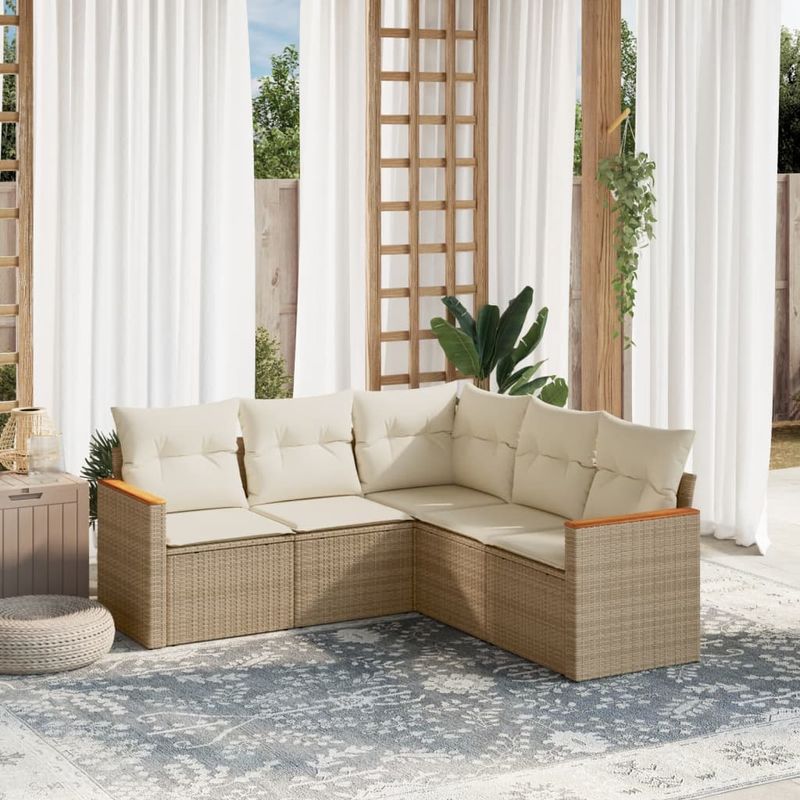 Casa si Gradina - Gradina si terasa - Mobilier exterior - Seturi mobila gradina - Set canapele de gradina cu perne, 5 piese, bej, poliratan - Infinity.ro