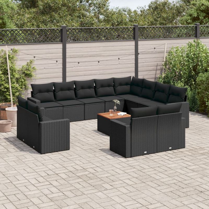 Casa si Gradina - Gradina si terasa - Mobilier exterior - Canapele si fotolii gradina - Set mobilier de gradina cu perne, 13 piese, negru, poliratan - Infinity.ro