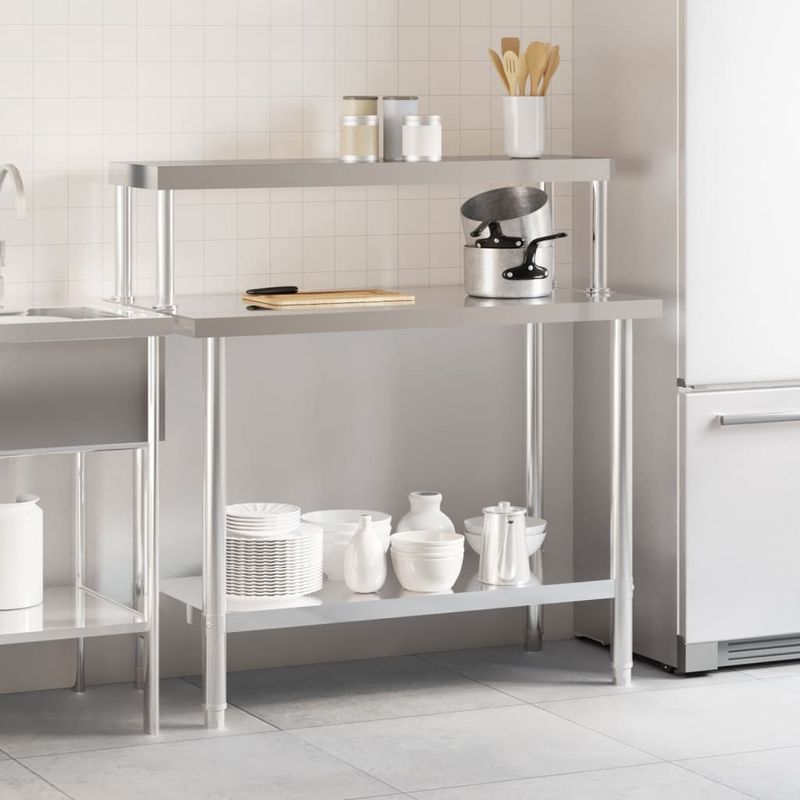 Casa si Gradina - Mobilier - Comode si corpuri - Corpuri bucatarie - Masa bucatarie cu raft superior, 110x55x120 cm, otel inoxidabil - Infinity.ro