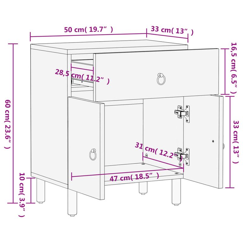 Casa si Gradina - Mobilier - Comode si corpuri - Noptiere - Noptiera, 50x33x60 cm, lemn masiv de mango - Infinity.ro