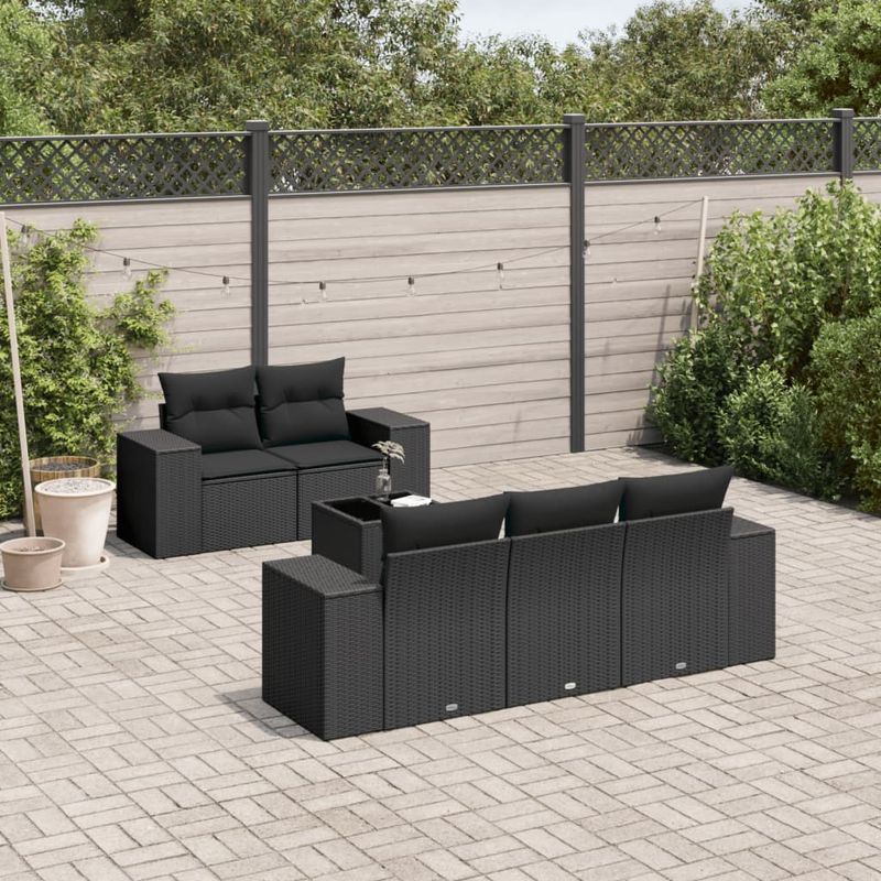 Casa si Gradina - Gradina si terasa - Mobilier exterior - Seturi mobila gradina - Set mobilier de gradina cu perne, 6 piese, negru, poliratan - Infinity.ro