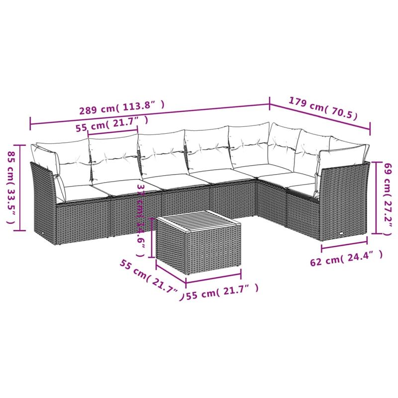 Casa si Gradina - Gradina si terasa - Mobilier exterior - Seturi mobila gradina - Set mobilier de gradina cu perne, 8 piese, negru, poliratan - Infinity.ro