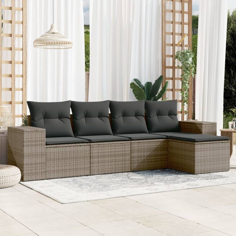 Casa si Gradina - Gradina si terasa - Mobilier exterior - Seturi mobila gradina - Set canapea de gradina cu perne, 5 piese, gri, poliratan - Infinity.ro