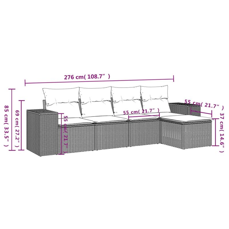 Casa si Gradina - Gradina si terasa - Mobilier exterior - Seturi mobila gradina - Set canapea de gradina cu perne, 5 piese, gri, poliratan - Infinity.ro