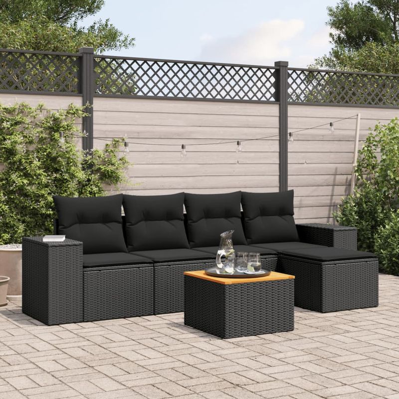 Casa si Gradina - Gradina si terasa - Mobilier exterior - Seturi mobila gradina - Set mobilier de gradina cu perne, 6 piese, negru, poliratan - Infinity.ro