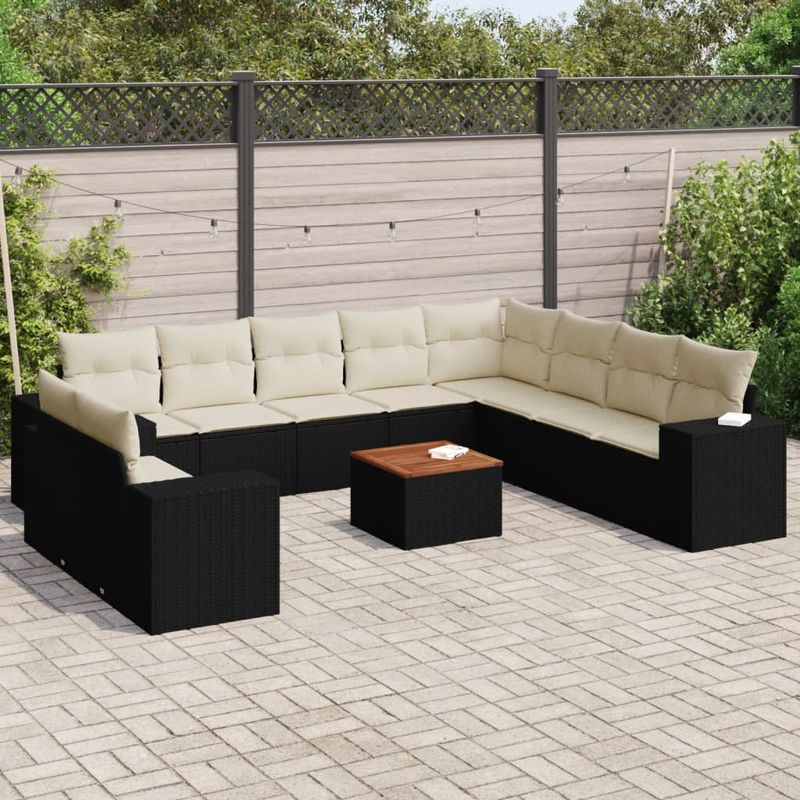 Casa si Gradina - Gradina si terasa - Mobilier exterior - Seturi mobila gradina - Set canapele de gradina cu perne, 11 piese, negru, poliratan - Infinity.ro