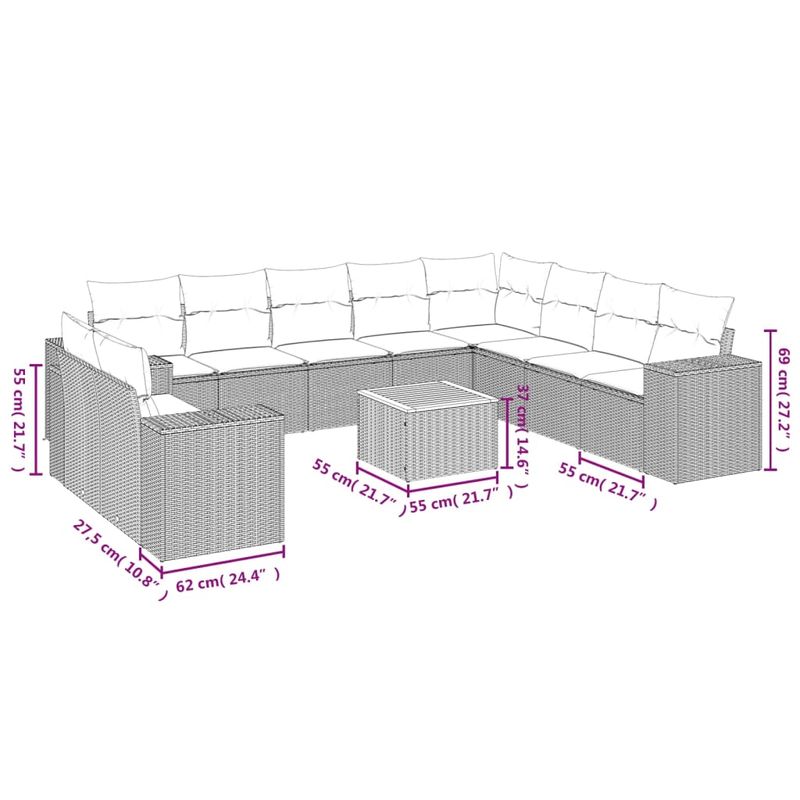 Casa si Gradina - Gradina si terasa - Mobilier exterior - Seturi mobila gradina - Set canapele de gradina cu perne, 11 piese, negru, poliratan - Infinity.ro