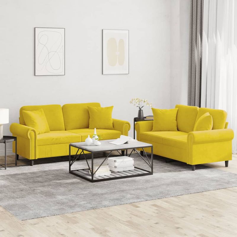 Casa si Gradina - Mobilier - Seturi de mobilier - Seturi living - Set de canapele cu perne, 2 piese, galben, catifea - Infinity.ro