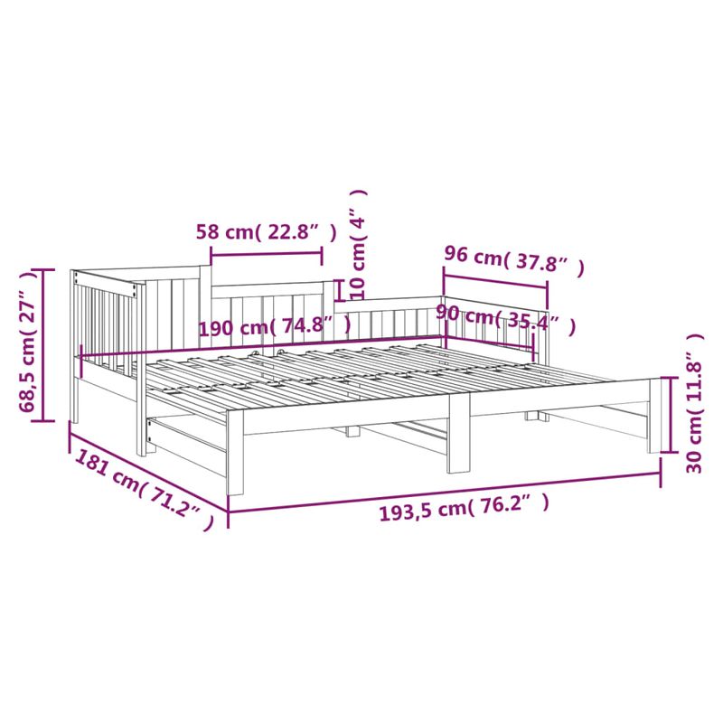 Casa si Gradina - Mobilier - Paturi si accesorii - Paturi - Pat de zi extensibil, alb, 2x(90x190) cm, lemn masiv de pin - Infinity.ro