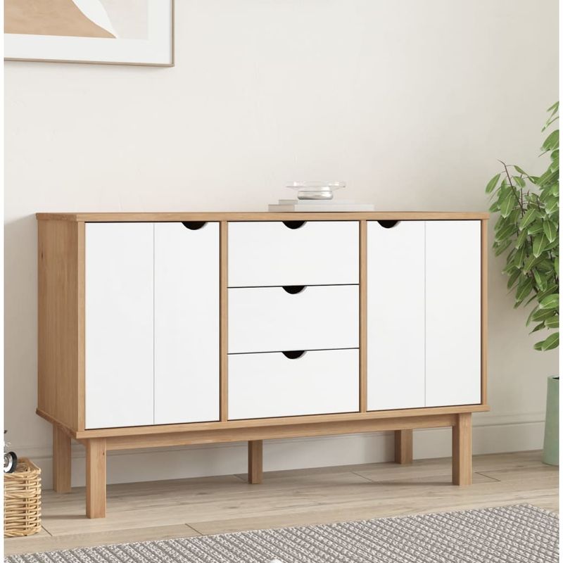 Casa si Gradina - Mobilier - Comode si corpuri - Comode - Servanta OTTA, maro si alb, 113,5x43x73 cm, lemn masiv de pin - Infinity.ro