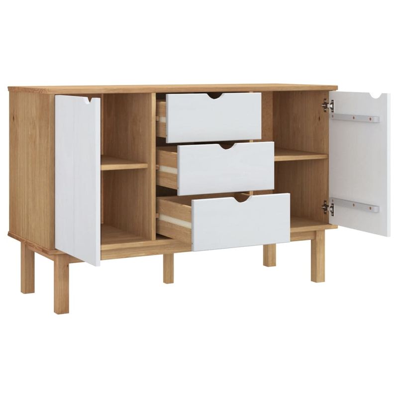 Casa si Gradina - Mobilier - Comode si corpuri - Comode - Servanta OTTA, maro si alb, 113,5x43x73 cm, lemn masiv de pin - Infinity.ro