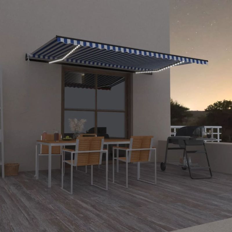 Casa si Gradina - Gradina si terasa - Umbrele si pavilioane - Pavilioane - Copertina retractabila cu senzor vant & LED , albastru/alb, 500x350 cm - Infinity.ro