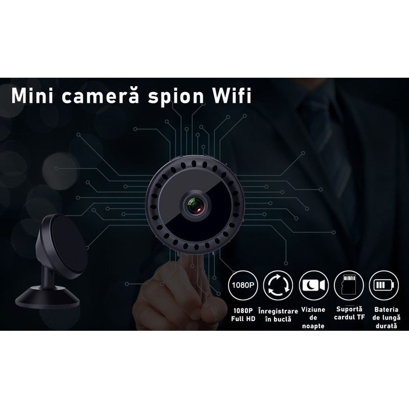 Laptop, Telefoane si Tablete - Wearables si gadgeturi - Gadgeturi - Dispozitive spionaj - Mini camera ascunsa magnetica, WiFi, Full HD, night vision, unghi 90° - WD15 - Infinity.ro