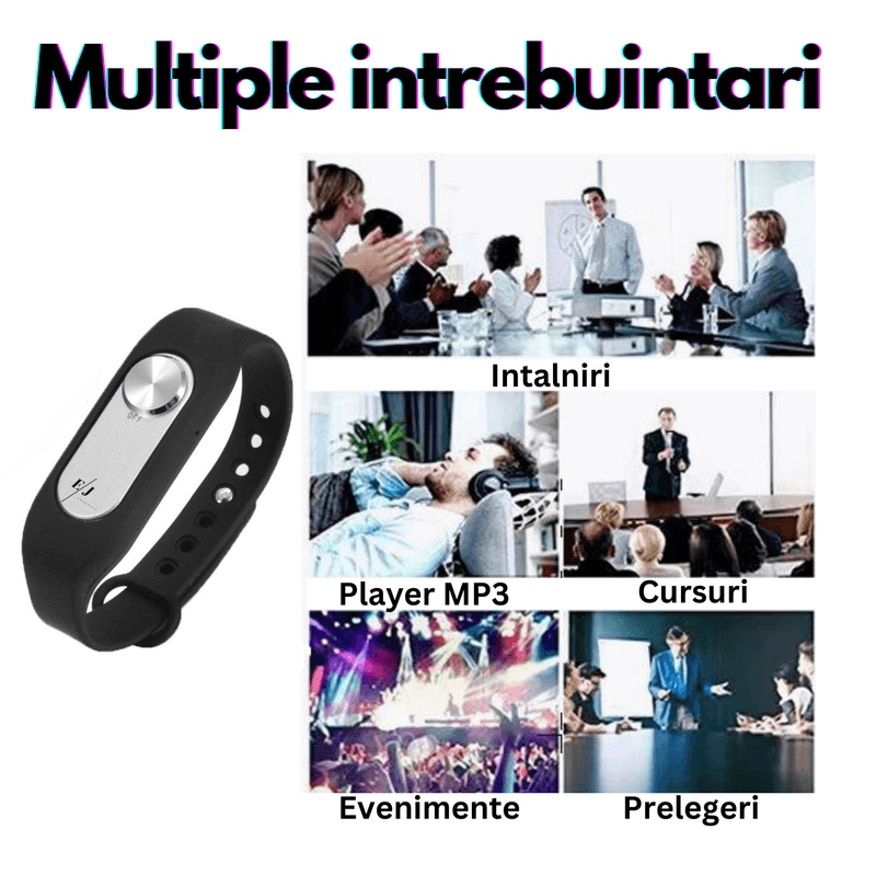 Laptop, Telefoane si Tablete - Wearables si gadgeturi - Gadgeturi - Dispozitive spionaj - Bratara fitness cu microfon ascuns, MP3 Player, 16GB, neagra - WR06 - Infinity.ro