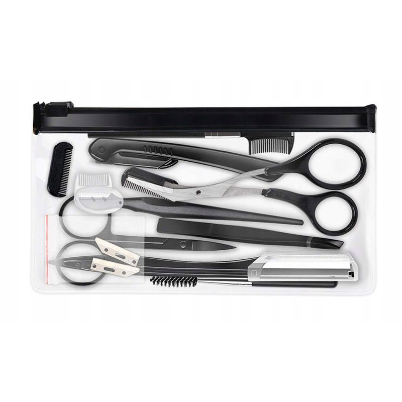 Ingrijire personala si Cosmetice - Machiaj - Accesorii machiaj - Set 11 instrumente pentru modelarea sprancenelor si a genelor, otel inoxidabil, negru - Infinity.ro