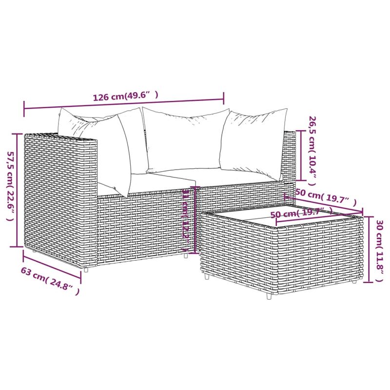 Casa si Gradina - Gradina si terasa - Mobilier exterior - Canapele si fotolii gradina - Set mobilier de gradina cu perne, 3 piese, maro, poliratan - Infinity.ro