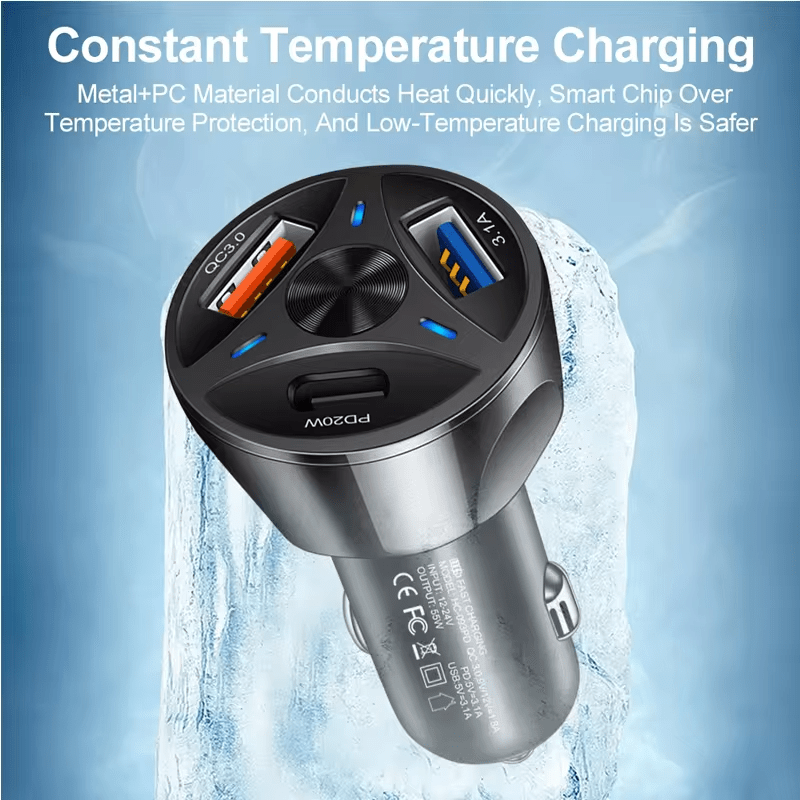 Auto si Moto - Electronice auto - Accesorii electronice auto - Incarcator Auto PD 55W PD QC 3.0, 2 X USB A, 1 X USB C,  Negru ABYZ - Infinity.ro