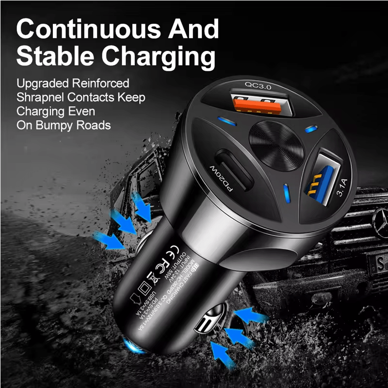 Auto si Moto - Electronice auto - Accesorii electronice auto - Incarcator Auto PD 55W PD QC 3.0, 2 X USB A, 1 X USB C,  Negru ABYZ - Infinity.ro