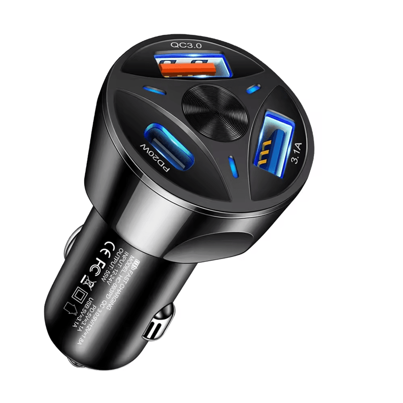 Auto si Moto - Electronice auto - Accesorii electronice auto - Incarcator Auto PD 55W PD QC 3.0, 2 X USB A, 1 X USB C,  Negru ABYZ - Infinity.ro