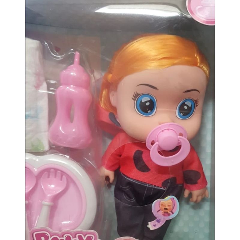 Jucarii, Copii si Bebe - Jucarii si jocuri - Papusi si accesorii - Papusi - Set Papusa Bebe, Cry Baby, cu accesorii masa, biberon si scutec, Sunete, 25cm Culoare Par Galben ABYZ - Infinity.ro