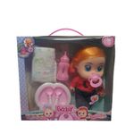 Jucarii, Copii si Bebe - Jucarii si jocuri - Papusi si accesorii - Papusi - Set Papusa Bebe, Cry Baby, cu accesorii masa, biberon si scutec, Sunete, 25cm Culoare Par Galben ABYZ - Infinity.ro