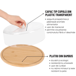 Casa si Gradina - Bucatarie si vesela - Vesela si tacamuri - Platouri de bucatarie - Platou Rotund din Bambus cu Capac pentru Tort, Prajituri, diametru 28cm ABYZ - Infinity.ro