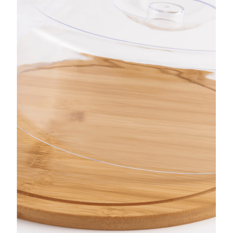 Casa si Gradina - Bucatarie si vesela - Vesela si tacamuri - Platouri de bucatarie - Platou Rotund din Bambus cu Capac pentru Tort, Prajituri, diametru 28cm ABYZ - Infinity.ro