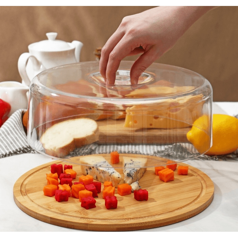 Casa si Gradina - Bucatarie si vesela - Vesela si tacamuri - Platouri de bucatarie - Platou Rotund din Bambus cu Capac pentru Tort, Prajituri, diametru 28cm ABYZ - Infinity.ro