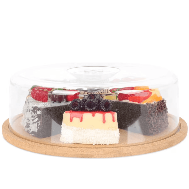 Casa si Gradina - Bucatarie si vesela - Vesela si tacamuri - Platouri de bucatarie - Platou Rotund din Bambus cu Capac pentru Tort, Prajituri, diametru 28cm ABYZ - Infinity.ro