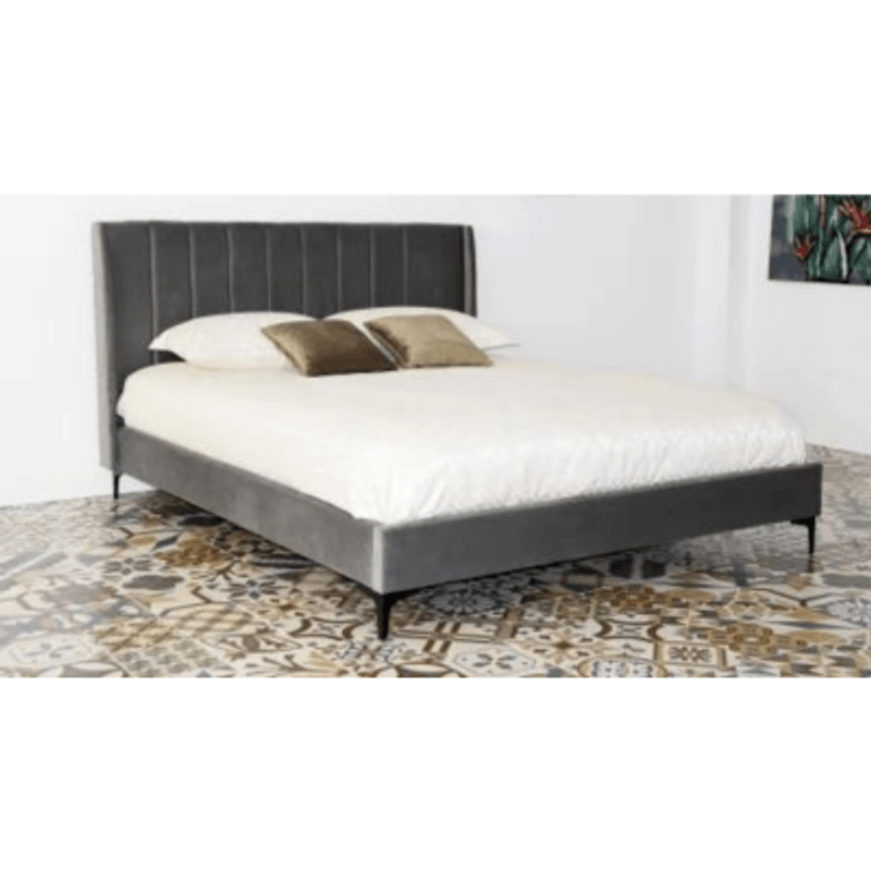 Casa si Gradina - Mobilier - Paturi si accesorii - Paturi - Pat Tossino, 160 x 200 cm, tapitat catifea gri, somiera inclusa - Infinity.ro