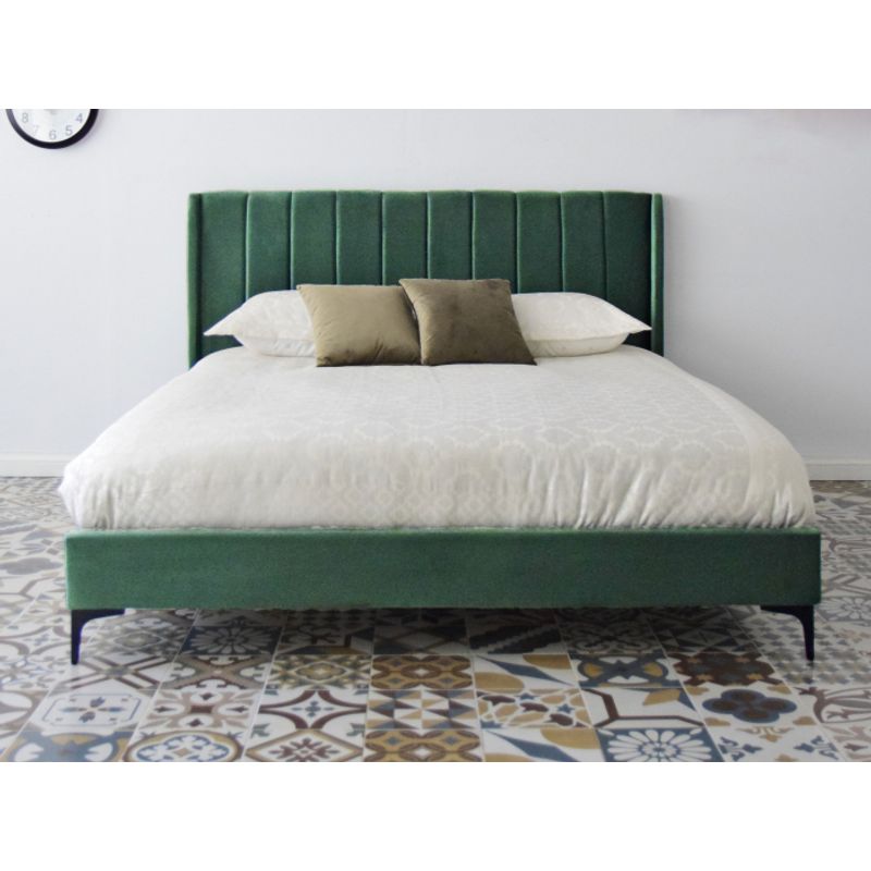 Casa si Gradina - Mobilier - Paturi si accesorii - Paturi - Pat Tossino, 160 x 200 cm, tapitat catifea verde, somiera inclusa - Infinity.ro