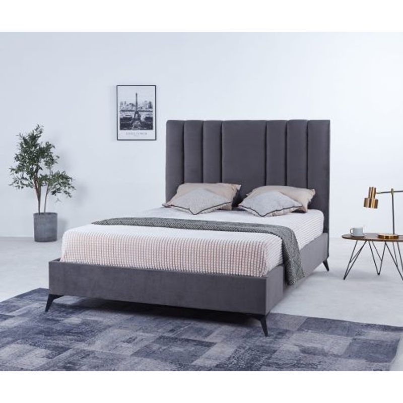 Casa si Gradina - Mobilier - Paturi si accesorii - Paturi - Pat Deja Vu, 180 x 200 cm, tapitat catifea gri, somiera inclusa - Infinity.ro