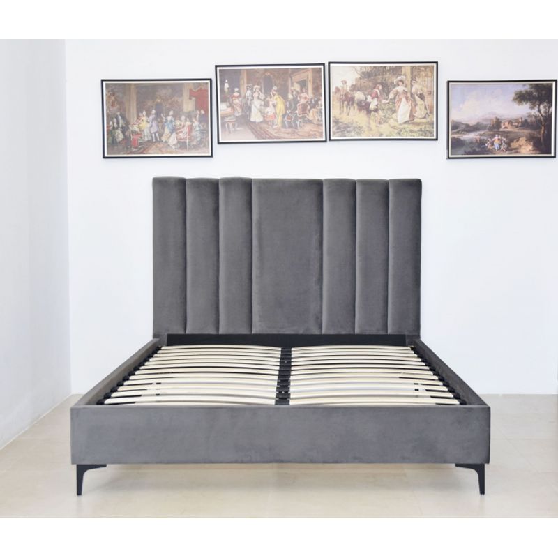 Casa si Gradina - Mobilier - Paturi si accesorii - Paturi - Pat Deja Vu, 180 x 200 cm, tapitat catifea gri, somiera inclusa - Infinity.ro