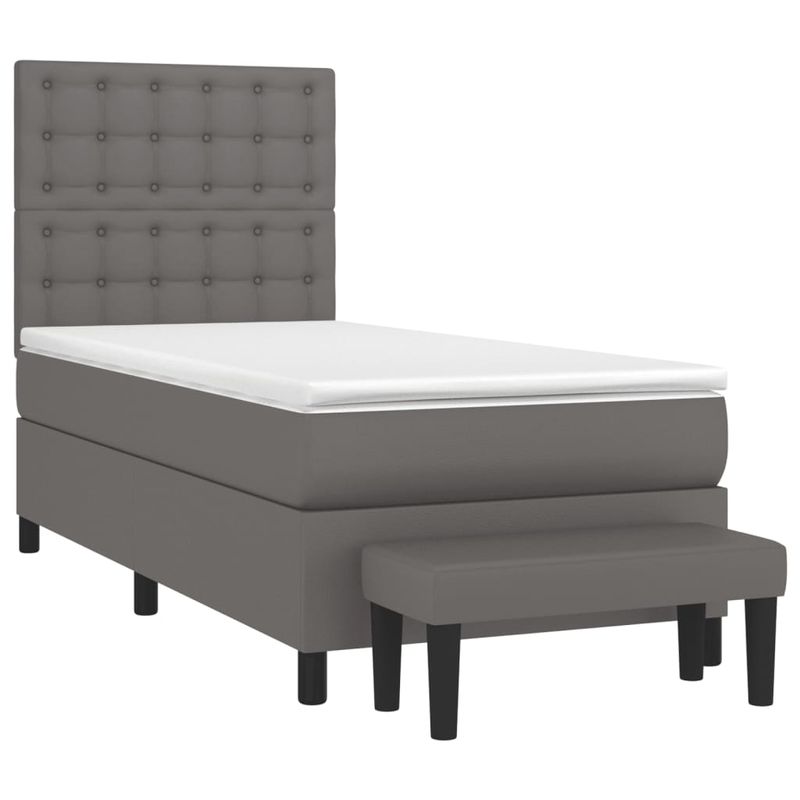Casa si Gradina - Mobilier - Paturi si accesorii - Paturi - Pat box spring cu saltea, gri, 80x200 cm, piele ecologica - Infinity.ro