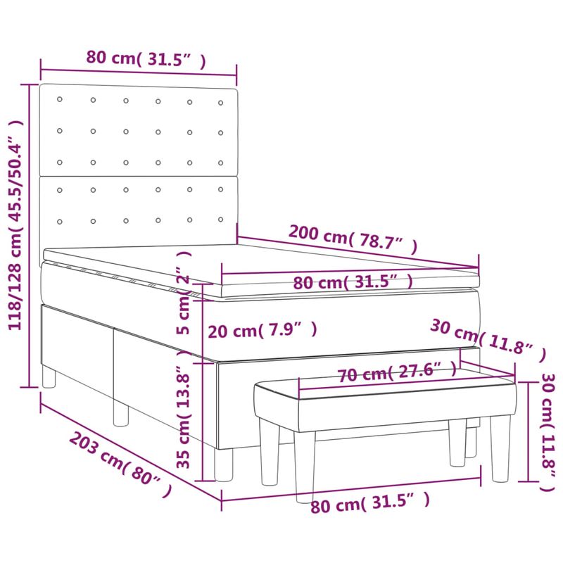 Casa si Gradina - Mobilier - Paturi si accesorii - Paturi - Pat box spring cu saltea, gri, 80x200 cm, piele ecologica - Infinity.ro