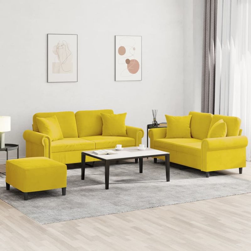 Casa si Gradina - Mobilier - Seturi de mobilier - Seturi living - Set de canapele cu perne, 3 piese, galben, catifea - Infinity.ro