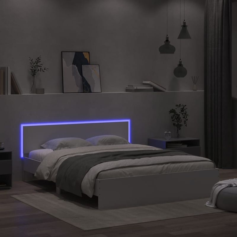 Casa si Gradina - Mobilier - Paturi si accesorii - Paturi - Cadru de pat cu tablie si LED, alb, 160x200 cm - Infinity.ro