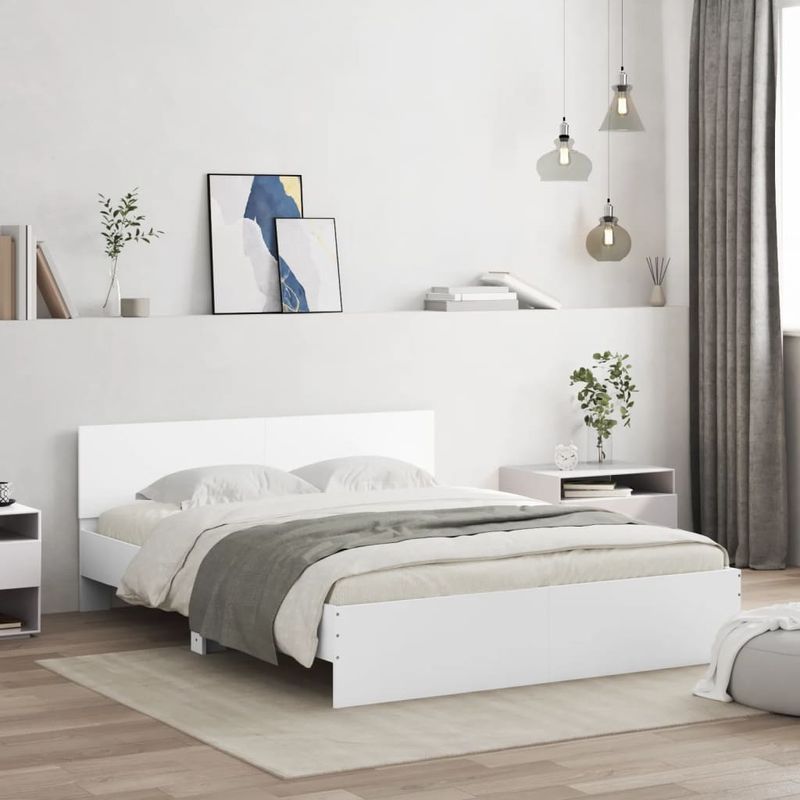 Casa si Gradina - Mobilier - Paturi si accesorii - Paturi - Cadru de pat cu tablie si LED, alb, 160x200 cm - Infinity.ro