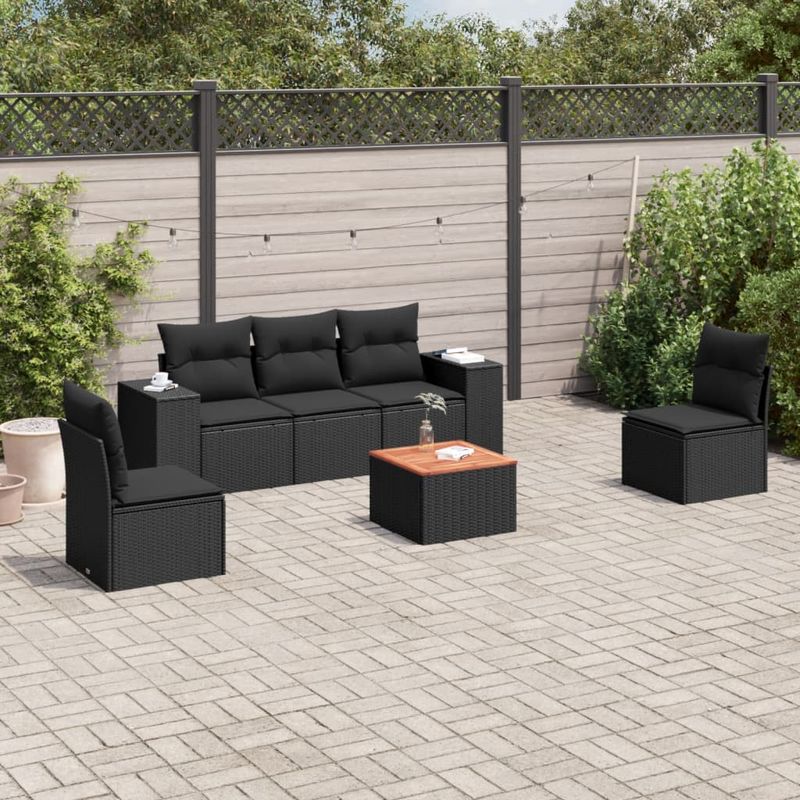 Casa si Gradina - Gradina si terasa - Mobilier exterior - Seturi mobila gradina - Set mobilier de gradina cu perne, 6 piese, negru, poliratan - Infinity.ro