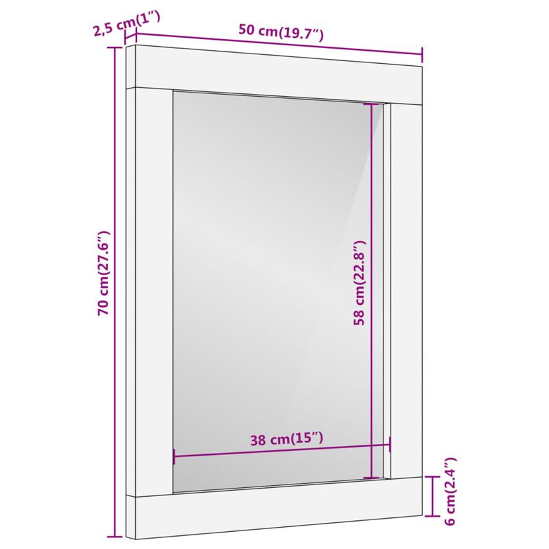 Casa si Gradina - Decoratiuni - Oglinzi - Oglinda de baie, 50x70x2,5 cm, lemn masiv de mango si sticla - Infinity.ro