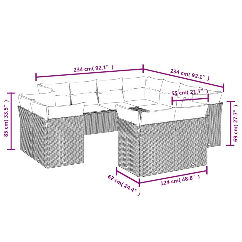 Casa si Gradina - Gradina si terasa - Mobilier exterior - Seturi mobila gradina - Set canapele de gradina cu perne, 11 piese, maro, poliratan - Infinity.ro