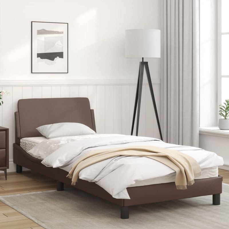 Casa si Gradina - Mobilier - Paturi si accesorii - Paturi - Cadru de pat cu tablie, maro, 90x200 cm, piele ecologica - Infinity.ro