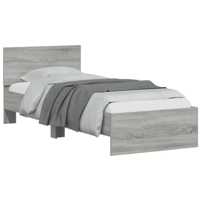 Casa si Gradina - Mobilier - Paturi si accesorii - Paturi - Cadru de pat cu tablie si lumini LED, gri sonoma, 90x190 cm - Infinity.ro