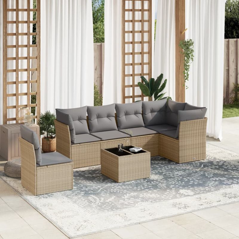 Casa si Gradina - Gradina si terasa - Mobilier exterior - Seturi mobila gradina - Set canapele de gradina, 7 piese, cu perne, bej, poliratan - Infinity.ro